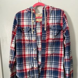 Red, White, and Blue Plaid Hollister Zip Up Jacket
